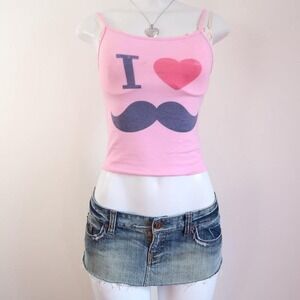 2010s i heart mustache pink cami tumblr indie sleaze graphic top size XS S